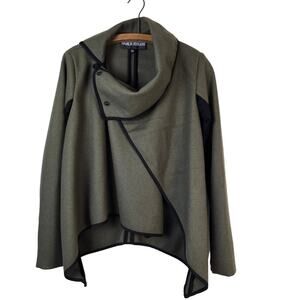 Natalia Romano Jacket Women's XS Olive Green Black Trim Asymmetrical Hem Career